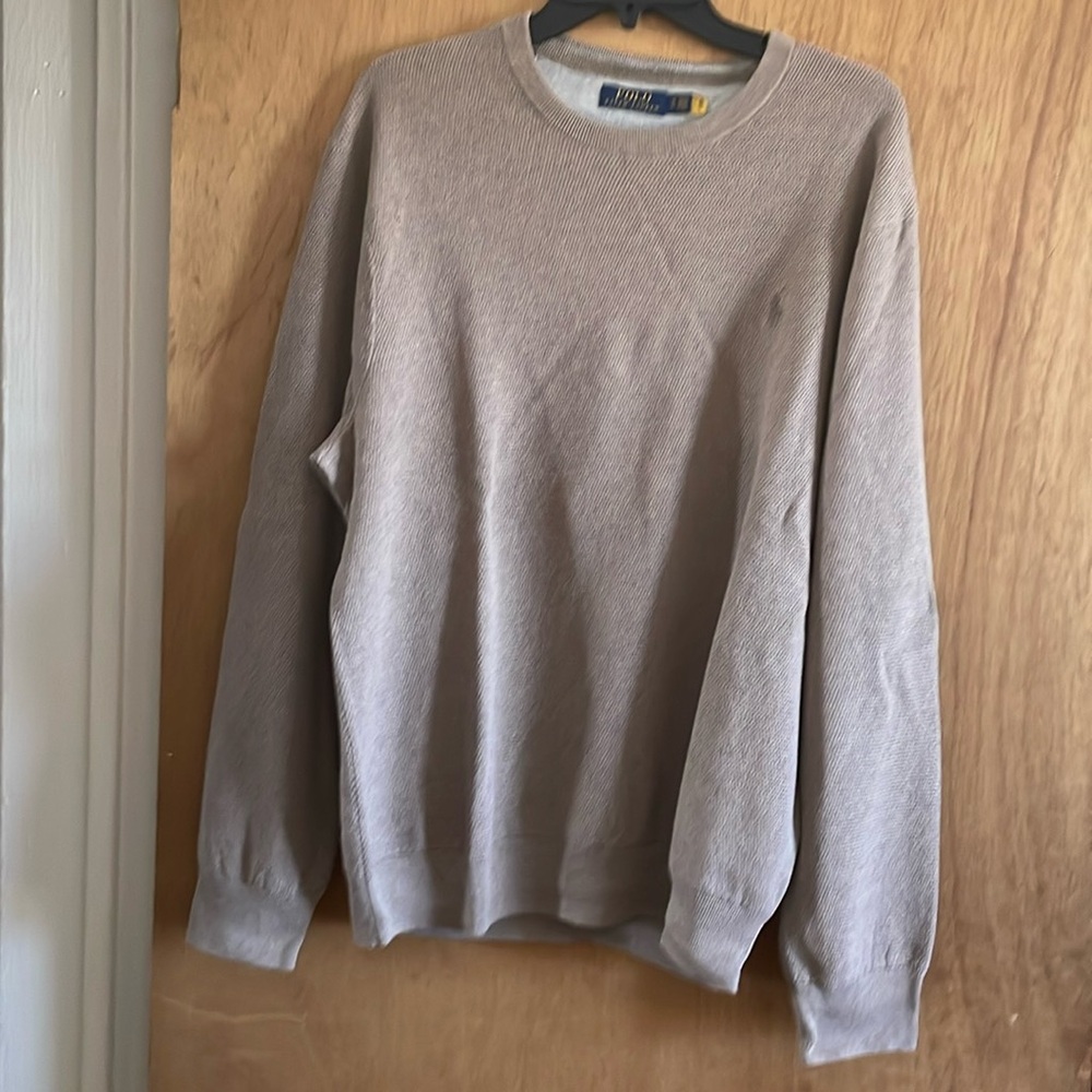 Polo Ralph Lauren Sweater Mens Beige Pony Textured Knit Cotton Prep XL